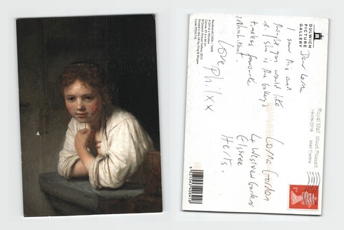 Postcard girl at a - -,
