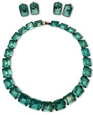 Vintage Art Deco Reviere Aqua Paste Stone Necklace w Earrings Set READ