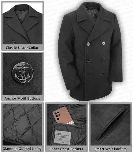 Pea coat navy military - us,