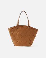 Monsoon Accessorize Cross-weave tote bag brown handbag weekender work smart tan 