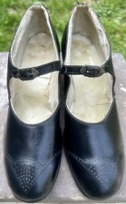 VINTAGE 1920's BLACK LEATHER MARY JANE STYLE SHOES DECORATIVE PIERCE WORK