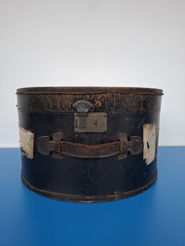 Antique leather hat box lined - antique,