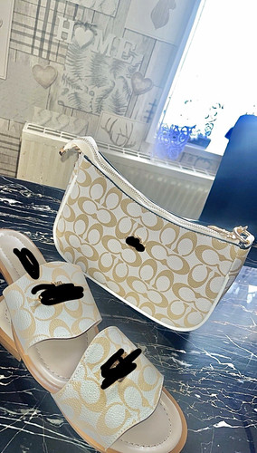 Coach logo beige white slip - logo, slip-on