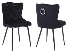 2 x Black Velvet Dining Chairs with Knocker/Ring Velvet Seat  with studs