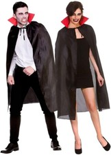 Adults 120cm Black Vampire Cape with Red Collar Halloween Cosplay Fancy Dress