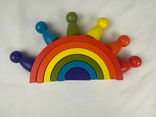 Wooden rainbow stacker toy - wooden,