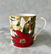 Halcyon Days - Parterre Gold with Poinsettia - English Fine Bone China Mug