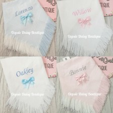 ⭐ Personalised Baby Shawl Blanket with Ribbon Christening Shawl ⭐