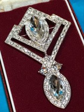Art Deco Style Geometric Crystal Silver Tone Brooch Shawl Pin Jewellery