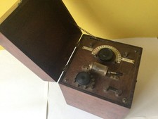 Vintage 1920s Crystal Radio Receiver - Antique Wireless Set - Wooden Case