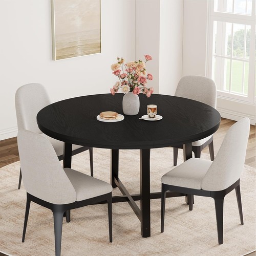 120cm black round dining table - round,