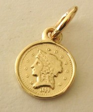 SOLID  9K  9ct  YELLOW  GOLD  SMALL  1899  COIN  CHARM PENDANT   