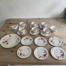 Vintage Colclough Poppy Floral 6 Setting Tea Set + 6 Cups + Plates  + Jug & Bowl