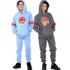 Kids Boys Tracksuit Football Print Hooded Pullover Hoodie Bottom Age 5-13 Years