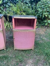 Vintage Pink Retro lloyd loom style bedside cabinet with cupboard and glass top