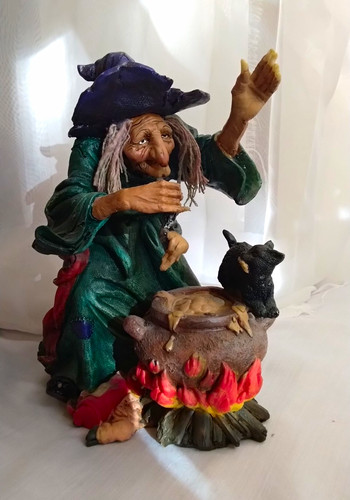 Witch figurine with - witch, cauldron