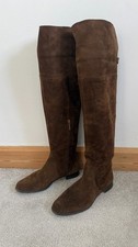 Zara Tall Over Knee High Suede Leather Boots Size 5 /38 Tan Brown Low Block Heel