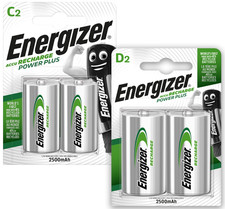 Energizer C & D Rechargeable Batteries 2500mAh Pre Charged NiMH HR14 HR20