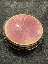 935s Silver  Pink Guiloche Enamel Hinged pill box 