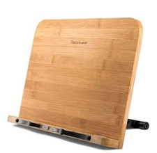 Bamboo Book Stand Wooden Reading Rest, Recipe Cookbook Holder 