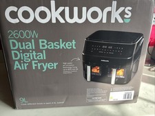 Cookworks 9L Dual Air Fryer Black 2-Basket Digital 10-PROGRAM 2600W Timer USED