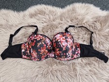 BRAVISSIMO SATINE BLACK FLORAL PADDED PLUNGE BRA SIZE 30G