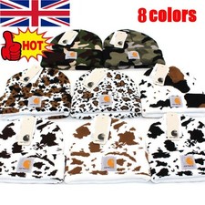 Unisex Cow Print Beanie with Fleece Lining Winter Warm Knitted Hat Men Women