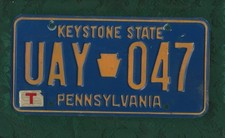 UAY-047 PENNSYLVANIA American Licence Plate 12"x6"