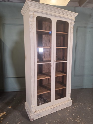Large antique pine glass front - antique,