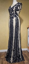 PHASE EIGHT Black Nude tapework maxi dress sz 12 evening Wedding Guest Lace Long