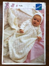 Phildar 8725 knitting pattern baby 4 ply lace christening dress, bonnet & shawl
