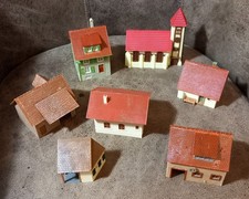 x6 HO Gauge Alpine Houses / Village + Church, Plastic, Faller, pre-built - GC