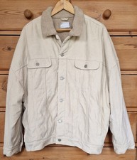 Mens M Oversized Cream/Ecru Corduroy Trucker Jacket with Sherpa/Fleece Collar