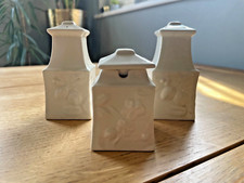 Royal Worcester Crown Ware Cream Embossed Pagoda Salt & Pepper Pots Cruet Set