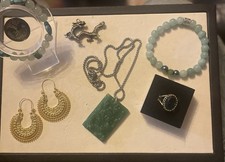 5 Pieces Of Costume Jewellery 2 Bracelets 1 Ring . Pair Earrings & 1 Necklace