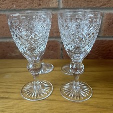 Vintage Cut Crystal Sherry Wine Glasses x4 Diamond Pattern Port Goblets 13.5cm