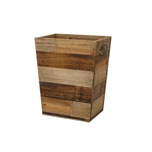 Vintage wooden wood trash can - wooden,