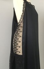 BNWOT DESIGNER COCOON BLACK PURE SILK LONG SLIP NIGHTGOWN LACE PANELS/SLITS