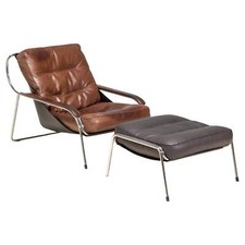 Marco Zanuso for Zanotta Brown Leather Maggiolina Lounge Chair & Footstool