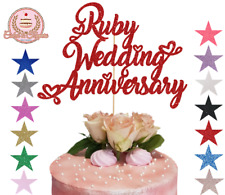 Ruby Wedding Anniversary Glitter Cake Topper 40th Wedding Romantic Hearts