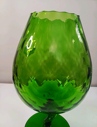 Large green art glass goblet - green,