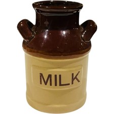Brown & Tan Stoneware Milk Jug Crock | Rustic Farmhouse Decor - Vintage