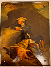 Antique Victorian Lacquered Papier Mache Desk Blotter Hand Painted Hunter & dogs
