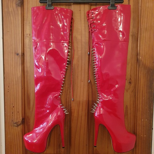 Thigh high red platform - thigh, boots