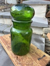 Green Belgian Glass Apothecary Bottle with Bubble Stopper Vintage 1960s Retro