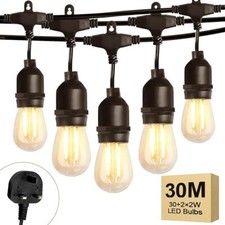 98FT Outdoor String Lights Mains Powered 30 Bulbs Garden String Festoon Lights⭐️