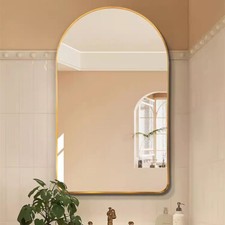 Large Gold Arched Home Bathroom Mirror Wall Mounted Metal Frame Makeup Mirrors