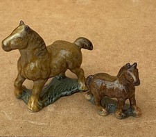 Vintage Miniature Ceramic Brown Horse Set - Farm Cart Horse and Foal 1974