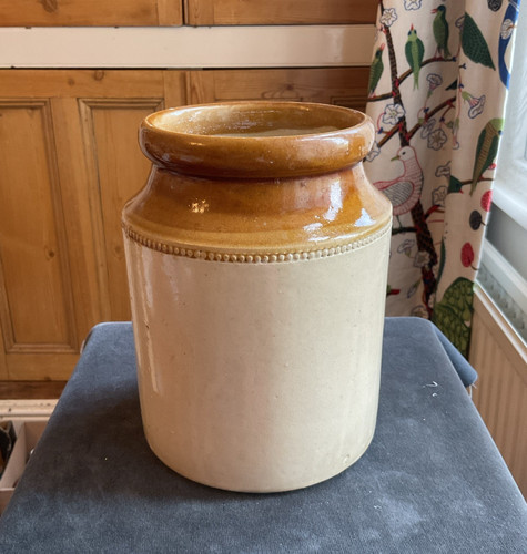 Vintage glazed stoneware jar - vintage,