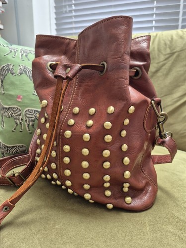 Vintage brown leather bucket - brown,